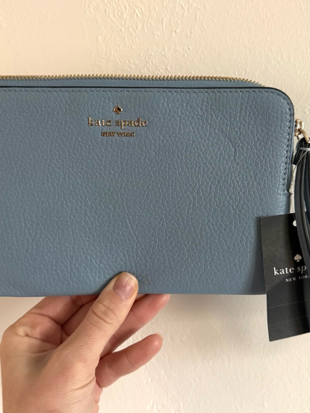 KATE SPADE NEW YORK LEILA L Leather Zip Wristlet - Polished Blue